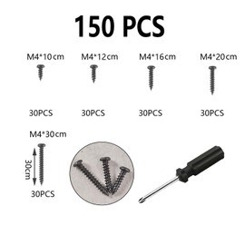Loscrew 150Pcs M4(10/12/16/20/30MM) Phillips Round Head Black Carbon Steel Self Tapping Screws with Screwdriver for Wood Furniture or DIY(30 Pieces/each)