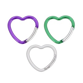 Daio Seisakusho Carabiner Heart Shape 4 x 40H Key Holder, Aluminum, Camping, Fishing, Clear Pouch, 1.6 inches (4 cm), Set of 3, Purple, Green, Silver Set