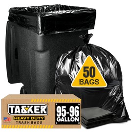 Tasker 95-96 Gallon Trash Bags Heavy Duty (Mega-Value 50/Bags w/Ties) 95-100 Gallon Trash Bags│Black Heavy Duty Trash Bag │Extra Large Garbage Bags