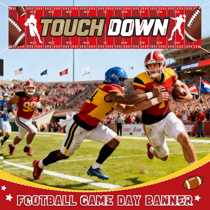 AKAIXI Large 9.8×2 ft Red Yellow and Black Touchdown Banner