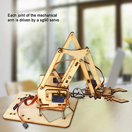 4 DOF Wooden Robot Mechanical Arm with SG90 Servo - DIY Science Experiment Kit for Arduino Raspberry Pi SNAM1500, Industrial Robotics and Accessories