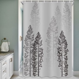 JAWO JAWO Forest RV Shower Curtain, Fog Woods Trees Landscape Fabric Shower Curtain for Campers Trailer Camping Bathroom 47 X 64 Inches, Gray