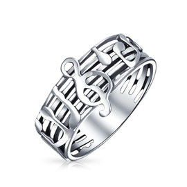 Personalize Musician Student Teacher Bar Measure Treble Clef Note Music Band Ring For Teen For Women Oxidized .925 Sterling Silver Customizable
