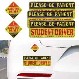 5PCS Student Driver Sticker Decal - Non Magnetic Please Be Patient Reflective Bumper Stickers - New Driver Sticker for Car Windows - Weather-Resistant Novice Drivers Safety Warning Sign (Red/Black)