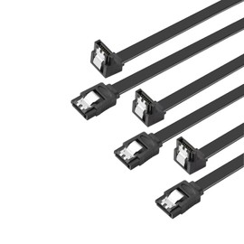 Menewstart SATA Cable V3.0 11.8 inches, 3 Pack, Black, Sata III 6Gbps 90 Degree Right Angle HDD SSD Data Cable, 7 Pins Locking Latch, Compatible for SATA HDD, SSD, CD Driver