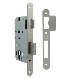 Amig - Einsteckschloss für Holztüren | Mit Riegelriegel | Abgerundetes Front- und Halterungsteil | 50 mm Entfernung | Wendbarer Falle | Stahl | Mattsilber | 230 mm