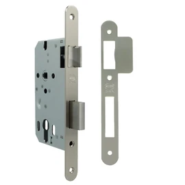 Amig - Einsteckschloss für Holztüren | Mit Riegelriegel | Abgerundetes Front- und Halterungsteil | 50 mm Entfernung | Wendbarer Falle | Stahl | Mattsilber | 230 mm