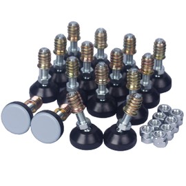 CSFMC Furniture Leveler Swivel Feet PTFE(Teflon) Bottom(25mm Base),Threaded Shank(1/4-20) Adjustment Pads,Table/Chair/Cabinet/Sofa Medium Legs Leveling,Nuts Installation and Floor Protection(16 Pack)