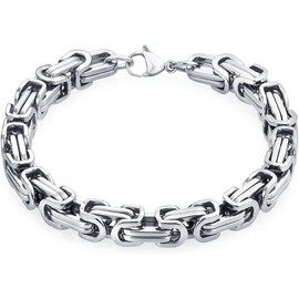 Two Tone Byzantine Chain Mechanic Double Link Mens Bracelet Men Black Silver Or Gold-Tone Stainless Steel Heavy Flexible 8.2 Inch