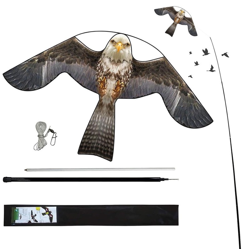 flyonte Bird Hawk Flying Kite with Pole Crop Protector Bird