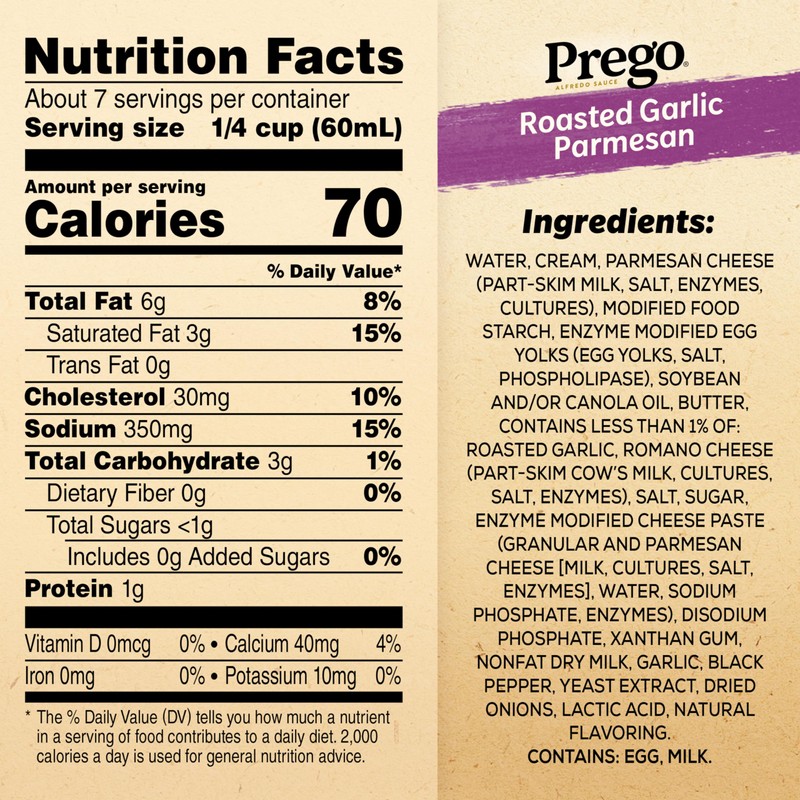 Prego Alfredo Sauce with Roasted Garlic and Parmesan Cheese, 14.5