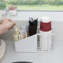 Paper Cup Holder, Cup Stand, Cup Dispenser, 4 Compartments, Cup, Storage, Space Saving, Multifunctional, No Assembly Required, Easy to Clean, Stylish, Practical, Storage for Paper Cups, Sugar, Straws,