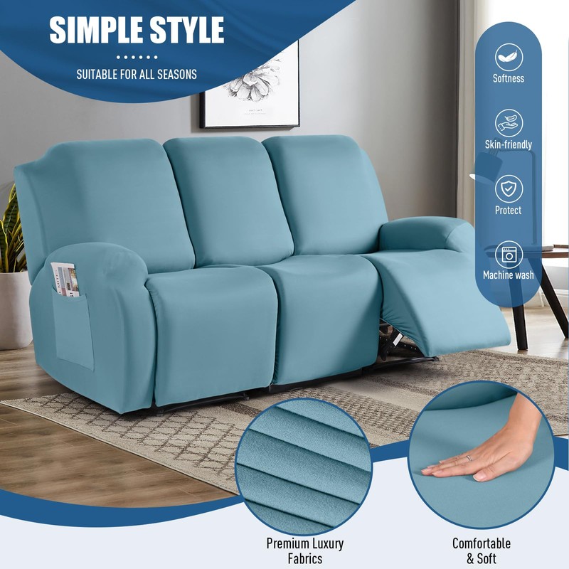 TAOCOCO Recliner Sofa Slipcover, 3 Pieces Polyester Fabric Stretch Sofa