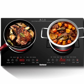 Karinear 2 Burner Electric Stove with Child Safety Lock, Timer, Over-Temperature Protection, Sensor Touch Control electric cooktop stove .Portable Double Electric Burner.