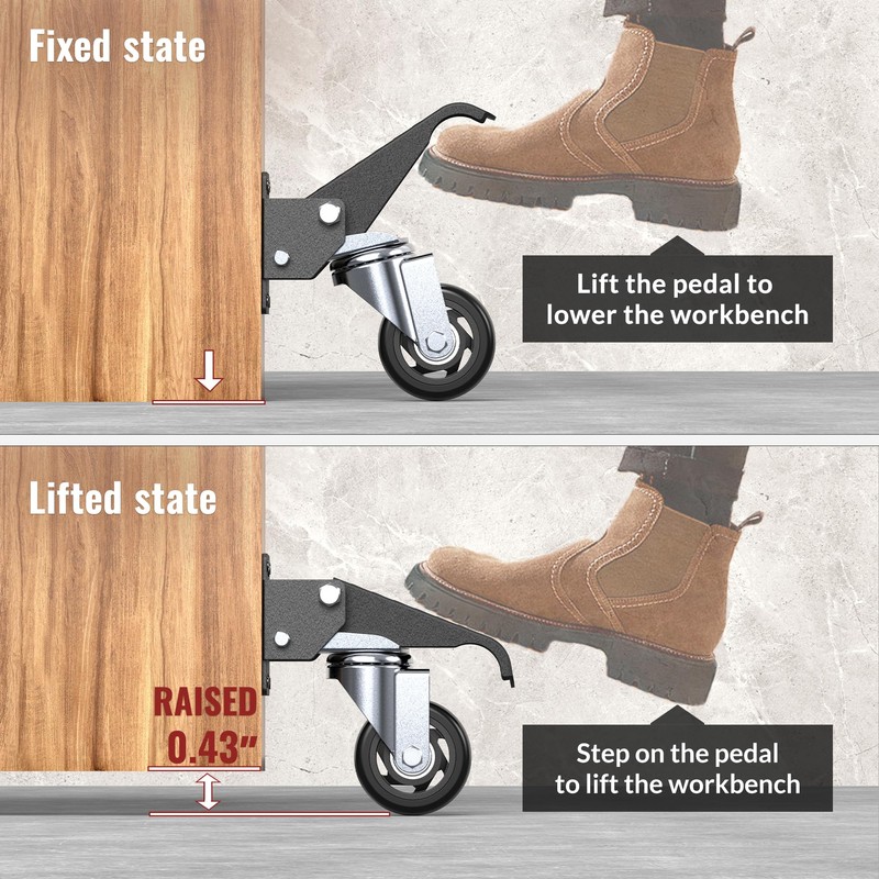 Heavy Duty Workbench Casters 3 Inch Retractable Casters with Lifting