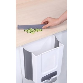 Cubeta de basura plegable de 2.6 galones para colgar en la cocina, cubeta de basura pequeño plegable de plástico de 10 litros para gabinete, coche, recámara, baño, cocina, oficina, color blanco