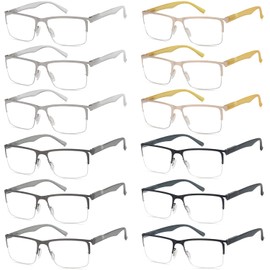 Reducblu 12 Pack Half-Rim Metal Reading Glasses for Men Lightweight Spring Higes Readers +3.00
