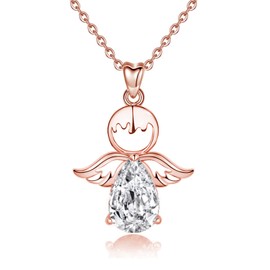 Yuluzeln Guardian Angel Chain Sterling Silver 925 Pendant Necklace with Angel and Heart Symbol Talisman Crystals Christening Communion Birthday Gifts for Girls Children, Sterling Silver