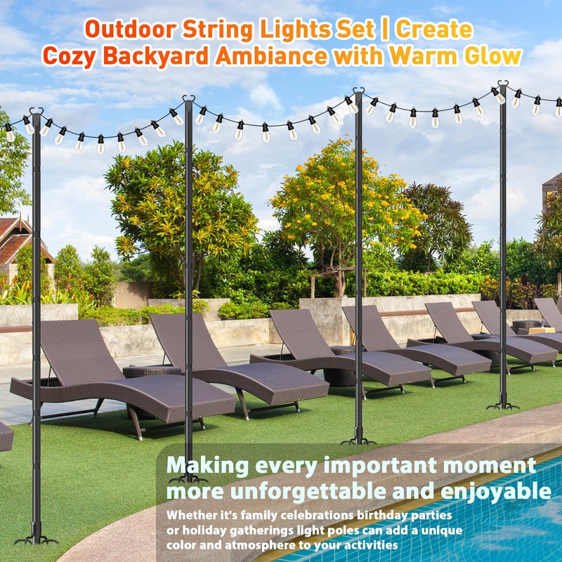 10Ft String Light Poles 6 Pack,Poles for Hanginig Outdoor String