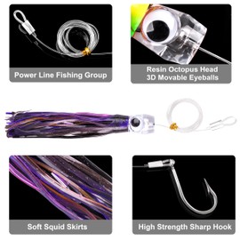 Saltwater Trolling Lures Big Game Octopus Squid Skirt Trolling Lure Deep Sea Fishing Lure with Rigged Hooks Multicolor for Marlin Tuna Mahi Dolphin Offshore Fishing,1Pack(5#-21cm)