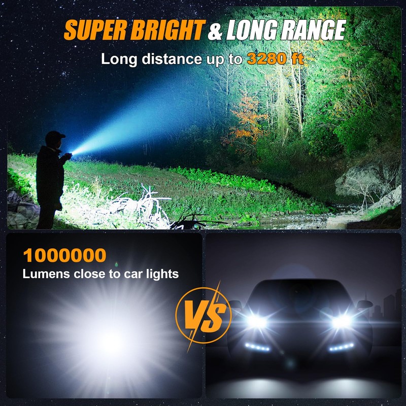 Esgofo Rechargeable Flashlights High Lumens 1000000 Long Range 3280FT, Super