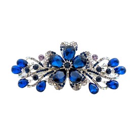 Ruihfas Korean Fashion Hair Barrettes for Women Girls, Crystal Rhinestone Flower French Barrettes Spring Hair Clip Accessories Ponytail Holders Barrettes for Daily Wear, 1 PCS (Dark Blue)