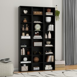 Panana 8 Tier Storage Shelf Bookcase, Slim Organizer Shelves Cabinet Tall Narrow Media Tower Rack Display Bookshelf for Home Office (Black)