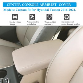 Rifoda for Hyundai Tucson 2016 2017 2018 2019 2020 2021 Center Console Cover Microfiber Leather Cover Center Console Cushion Car Protection Decoration Accessories Beige