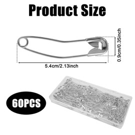 NQEUEPN 60pcs Curved Safety Pins, 2.13 Inch Safety Pins Sewing Quilting Basting Pins Bent Safety Pins Accessories for Crafting Quilting Knitting Sewing (Silver), 54079-80