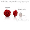 Finatso Sterling Silver Red Rose Earrings (Red)