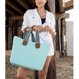 JEN & CO. V2023TX-WAML Carrie All Waterproof 17.5 x 11 Inches EVA Rubber Versa Tote Beach Bag, Watermelon Pink