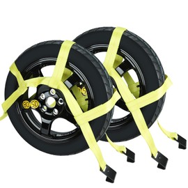 Set of 2 Tow Dolly Straps with Flat Hook, Yellow Adjustable Tow Dolly Straps, Fits Most 16-20" Tires Webbing Ratchet Straps