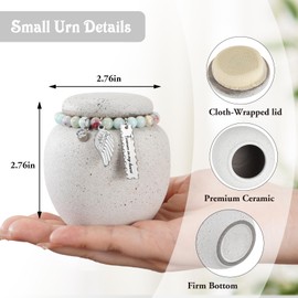 SOITIS Mini Urn for Human Ashes - 2.76 Inches White Ceramic Urn for Ashes, Memorial Small Holder Decorative Urn, Cremation Funeral Urns for Women Men