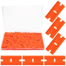 200 PCS Plastic Razor Blades, Double Edged Safety Scraper Blades, Plastic Scraper for Cleaning Glass, Removing Stickers,adhesive tape Label,Car decals, Fits Most Standard Scraper, Orange