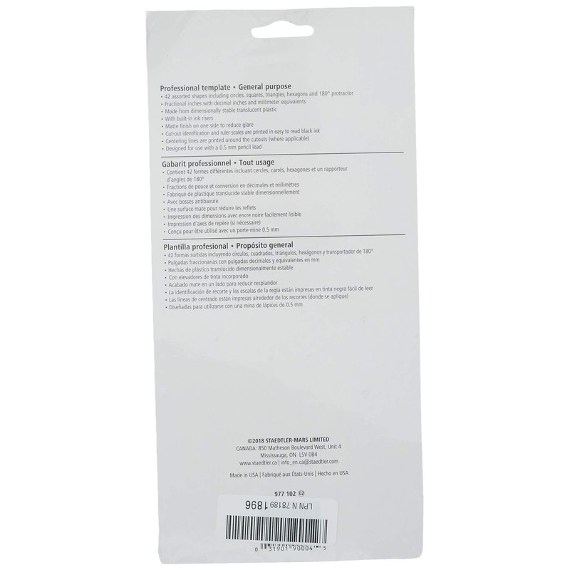Staedtler Template, Geometric Shapes/Symbols, Protractor, Inch Scale, 9.5 x 5.5