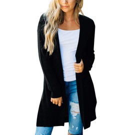 MEROKEETY Women's 2024 Long Sleeve Open Front Hoodie Knit Sweater Cardigan Outwear A-Black