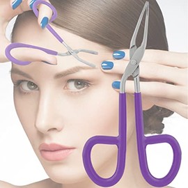 MuskalMed Professional Scissor Handle Tweezers Stainless Steel Shape Tool 'Eyebrow Nose Hair Clip Tweezer Remover for Lady Women (Purple Pvc Handle)