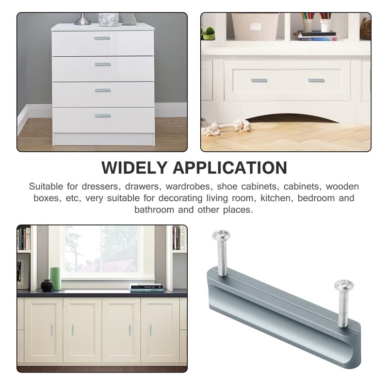 HonGien 10 Pack Grey Kitchen Drawer Handles, Flat Cabinet Handles,