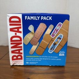 Band Aid 110 FAMILY PACK ADHESIVE BANDAGES ASSORTED SIZES for Cuts Scrapes Burns
