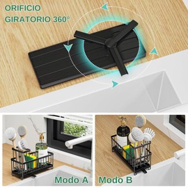 U Chef Soporte para Esponja para Fregadero de Cocina con Bandeja de Drenaje, Porta Esponja para Fregadero de Acero Inoxidable, Organizador de Fregadero de Cocina con Soporte Alto para Escobillas