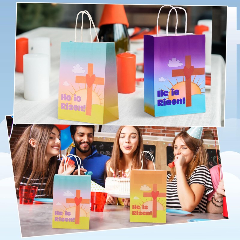 Kosiz 24 Pcs He Is Risen Gift Bags Easter Paper