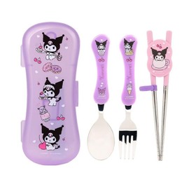 Lilfant Cute Fork, Spoon, and Chopsticks Flatware Set with Case, Stainless Steel (Purple), Medium