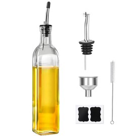 MEIDAYAI Olive Oil Dispenser Bottle, 1 Pcs Glass Oil and Vinegar Dispenser Set with 2 Stainless Steel Pourers, 2 Labels,1 Brush and 1 Funnel Oil Bottles for Kitchen (17oz/500ml)