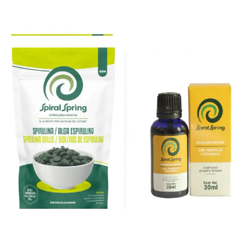 Alga Spirulina Máxima 500tab Kosher 250g + Gotitas Spirulina
