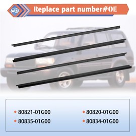 4 Pcs Black Car Outer & Inner Door Window Moulding Trim Weatherstrip Seal Belt Compatible with Nissan Vehicle 1986-1994 Pickup D21 Hardbody, Replace#80820-01G00 80821-01G00 80834-01G00 80835-01G00