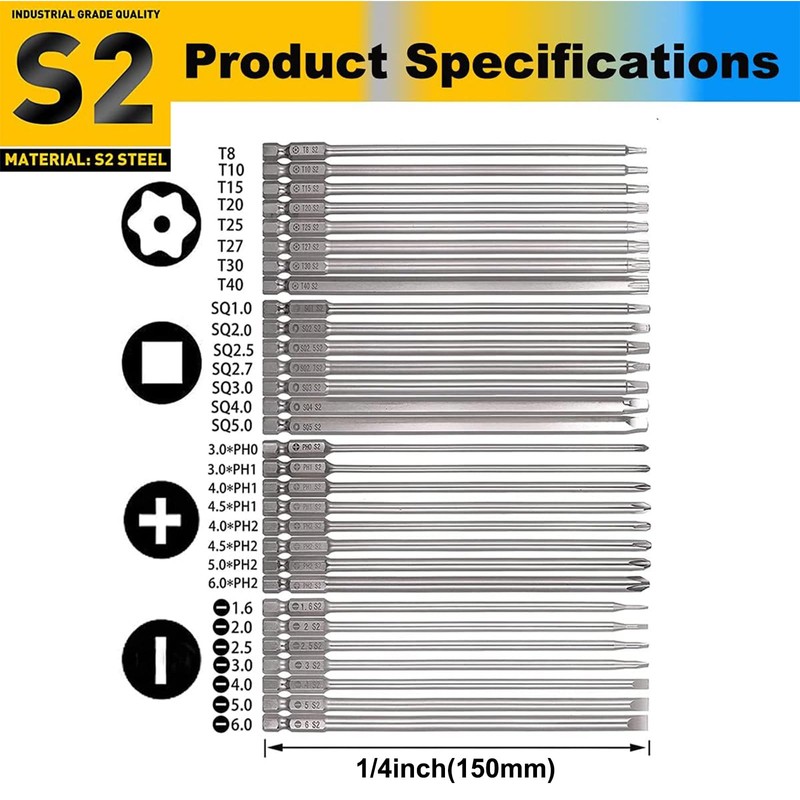 Mixiflor 30 Pcs Long Screwdriver Bits for Drill Set, 1/4