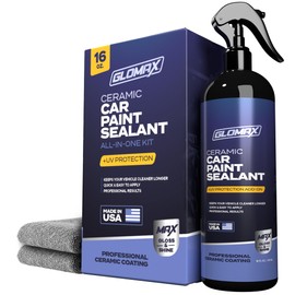 GLOMAX Ceramic Coating For Cars (16 oz.) - Hydrophobic Ceramic Car Wax Spray With Added UV PROTECTION - LONG LASTING Shiny Car Stuff - Spray Wax For Cars With 2 Micro Fiber Towels, Waterless Wash