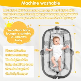 Portable Baby Lounger for Travel with 5 Toys,Breathable & Comfortable 100% Cotton Infant Lounger, Baby Nest with Fitness Rack,Machine-Washable Newborn Lounger,Newborn Essentials (Gray)