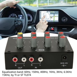 7 Band Equalizer, Volume Adjustable 2 Channels Car Equalizer EQ Car Headphone Amplifier for Car Boat Motorcycle, 5-12V Power Supply, 3.5mm Interface