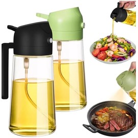 Glass Oil Sprayer Bottle with Pour Spout, 16 oz Cooking Oil Mister, 2-in-1 Kitchen Dispenser